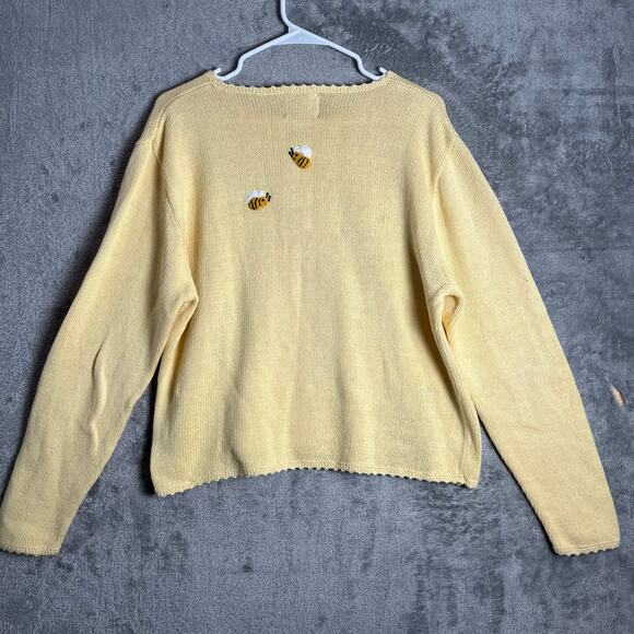 Vintage Embroidered Bee Sweater Cottagecore Whimsical Knit Ramie Cotton M Yellow - Picture 4 of 5
